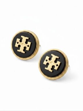 Tory Burch Signature Gold-Tone Black Stone Inlaid Button Studs